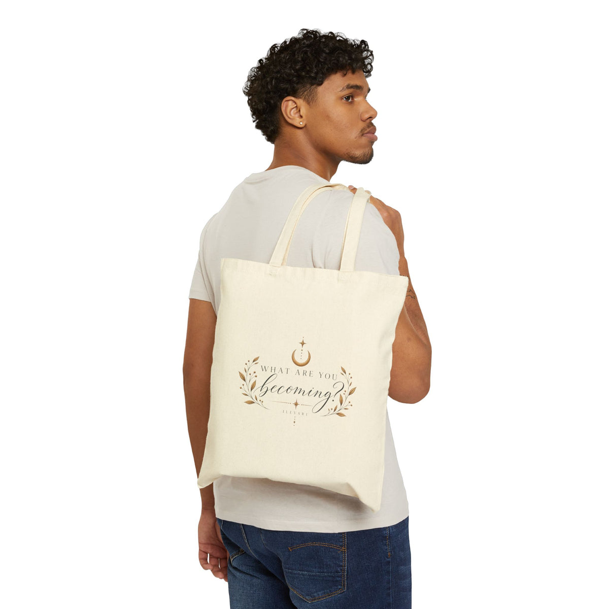 Butterfly Moon Canvas Tote — Boho Floral 'Becoming' Cotton Tote Bag