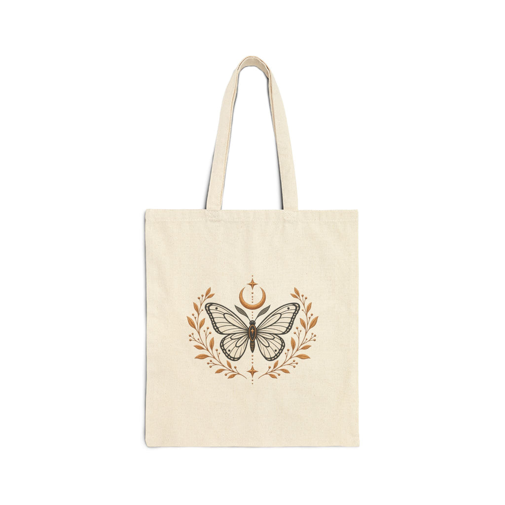 Butterfly Moon Canvas Tote — Boho Floral 'Becoming' Cotton Tote Bag