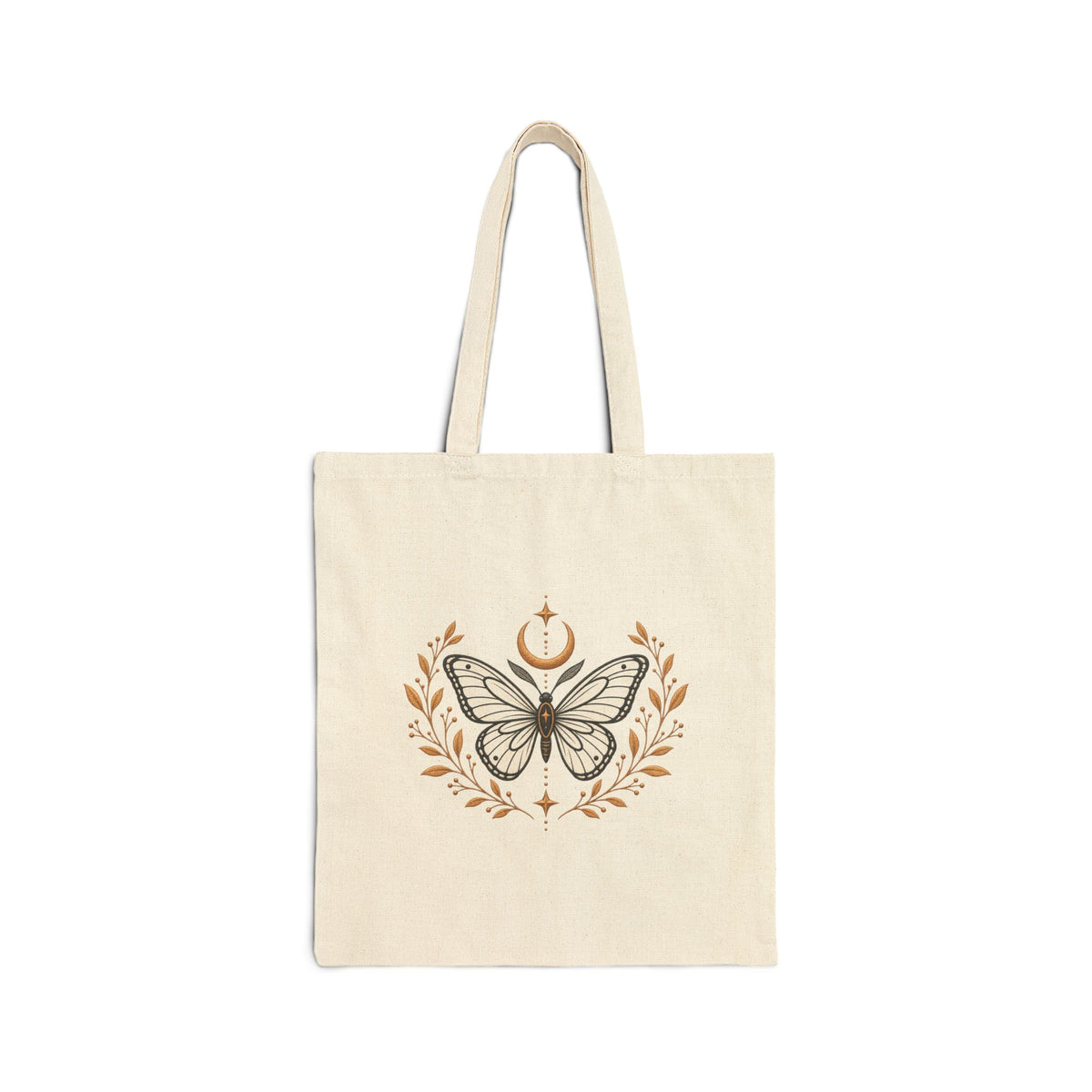 Butterfly Moon Canvas Tote — Boho Floral 'Becoming' Cotton Tote Bag