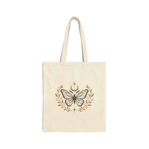 Butterfly Moon Canvas Tote — Boho Floral 'Becoming' Cotton Tote Bag