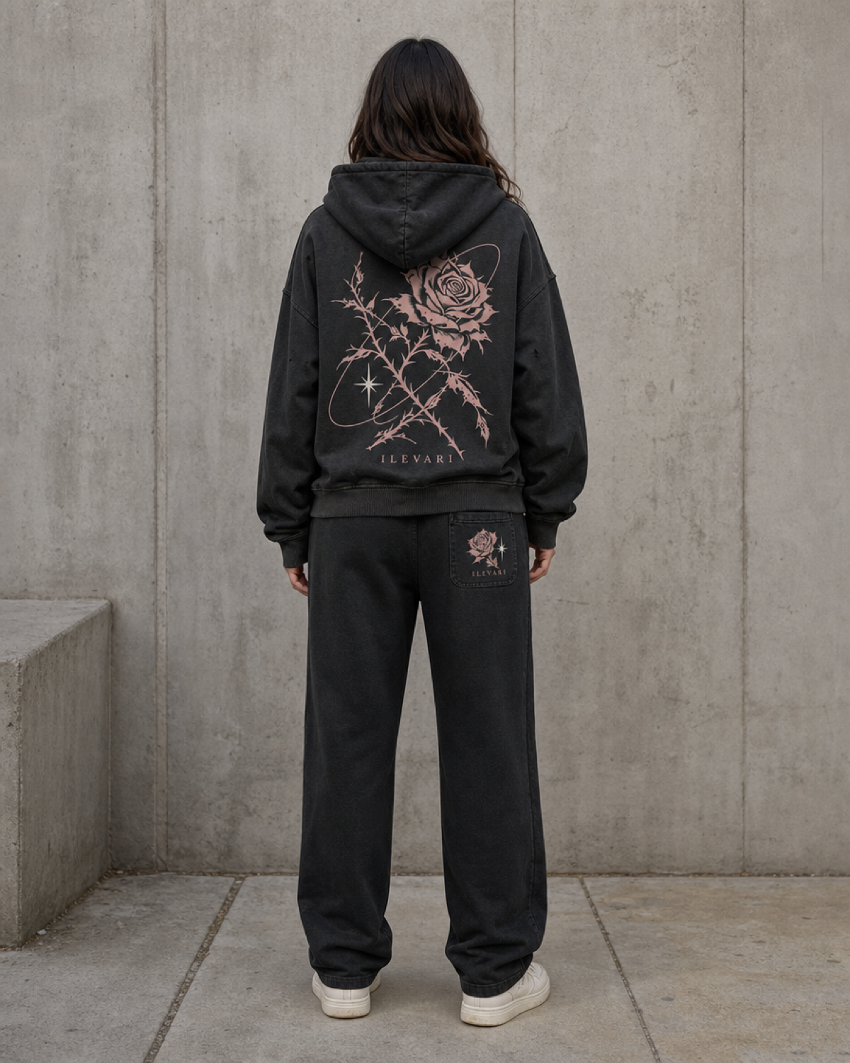 Night Bloom Rose Sweatpants | Faded Black